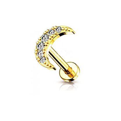 16G Crescent Moon 361L Surgical Stainless Steel Labret Helix Stud for Women Girls Men Unisex Cubic Zirconia Crystal Moon Cartilage Studs Earrings Monroe Piercing Hypoallergenic Nose Ring Cool Body Jewelry