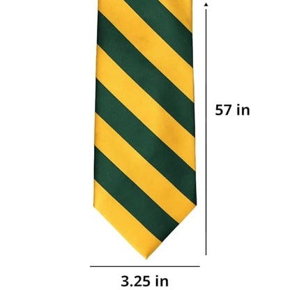 tiemart Men's Striped Tie Standard Length - color: Hunter Green and Golden Yellow