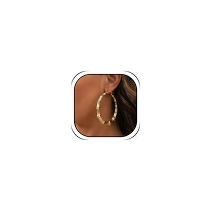 Big Chunky Gold Hoop Earrings for Women Beaded Large Statement Earrings Lightweight Fashion Jewelry Daily Wear Party Gift - color: C1:GOLD