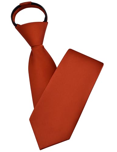 Branduce 3.15"（8cm） Mens Solid Satin Tie Pre-tied Adjustable Zipper Necktie for Business and Wedding - color: Burnt Orange