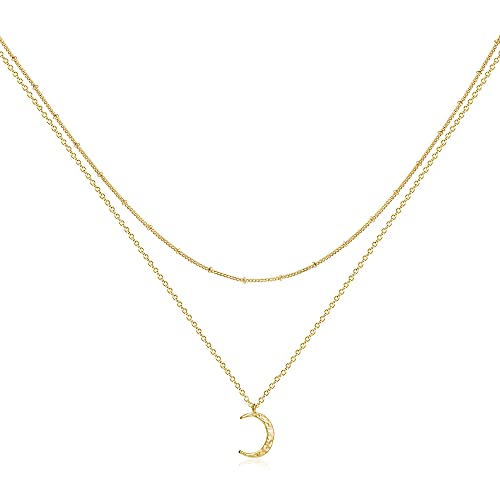 Fettero Pendant Necklace Gold Choker Layered Coin Open Karma Circle Full New Crescent Moon 14K Gold Plated Simple Dainty Necklaces for Women Jewelry Gift - style: Crescent Moon / 2 Layer
