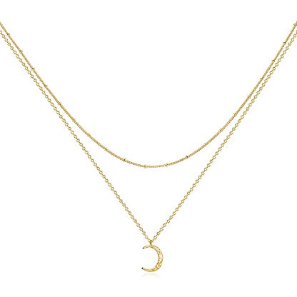 Fettero Pendant Necklace Gold Choker Layered Coin Open Karma Circle Full New Crescent Moon 14K Gold Plated Simple Dainty Necklaces for Women Jewelry Gift - style: Crescent Moon / 2 Layer