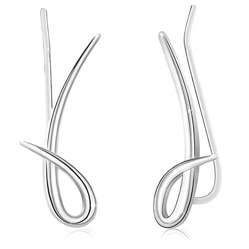 Sterling Silver Cartilage Earrings for Women - Girls Climber S925 Sterling Silver with 14k White Gold Plated Hypoallergenic Minimalist Ear Cuff Crawler Wrap Earrings Piercing Simple Sparkling Jewelry Birthday Gifts for Women Girls
