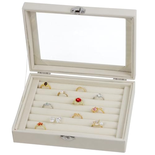 Fordonral Velvet Jewelry Organizer Box, Jewelry Drawer Organizers Trays, Earring Ring Necklace Holder Display Case (Beige, Ring Box) - color: Beige, size: Ring Box