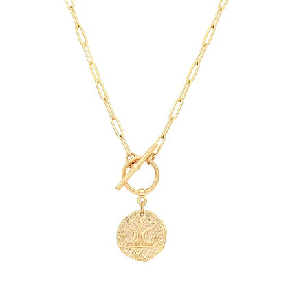 Aobei Pearl 18K Gold Plated Moon Star Lion Evil Eye Love Heart Cross Pendant Necklace Medallion Paperclip Chian Choker Layering Jewery for Women - color: 18K Gold Plated Moon and Star