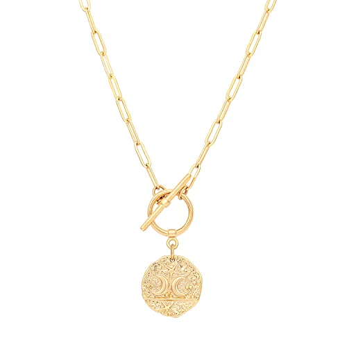 Aobei Pearl 18K Gold Plated Moon Star Lion Evil Eye Love Heart Cross Pendant Necklace Medallion Paperclip Chian Choker Layering Jewery for Women - color: 18K Gold Plated Moon and Star