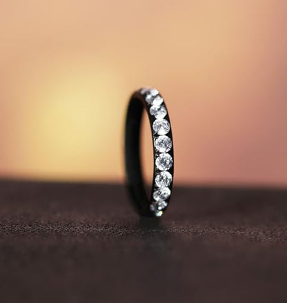 TIGRADE 3mm Women Titanium Engagement Ring Cubic Zirconia Eternity Wedding Band Size 3-13.5 - color: Black