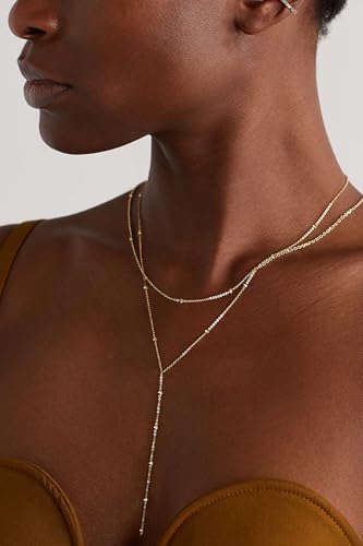 Foxgirl Lariat Gold Necklace for Women, Dainty Long Necklace 14k Gold Plated/Silver Y-Shaped Pendant Necklace Trendy Layered Cz Beaded Chain Drop Necklaces Simple Gold Jewelry For Women Gift - color: sterling silver Y Necklace