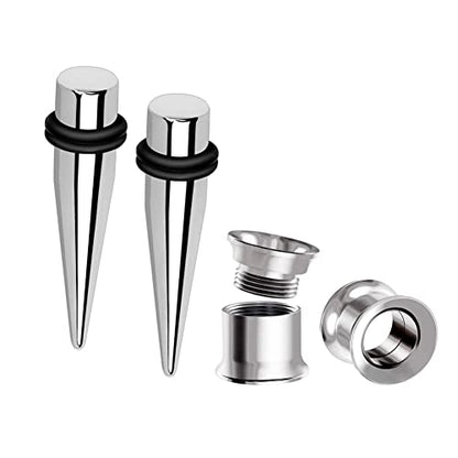 HEKEUOR 9MM Screw Fit Ear Gauges Taper Plug Tunnel Stretching Body Piercing Jewelry for Women Men - color: Silver