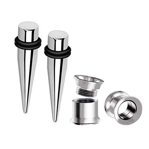 HEKEUOR 9MM Screw Fit Ear Gauges Taper Plug Tunnel Stretching Body Piercing Jewelry for Women Men - color: Silver