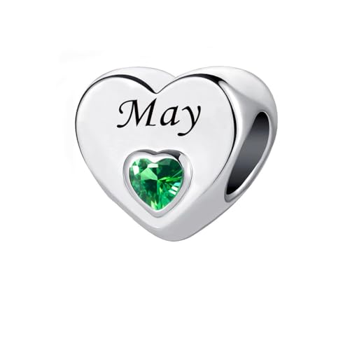 January-December 12 Months Colors Birthstone Crystal Happy Birthday Heart Charms For Charm Bracelets Necklace - color: May