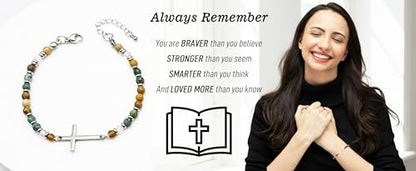 Dainty Bracelets for Women Paperclip Chain Bangles Handmade Tiny Cute Oval and Round Beaded Bracelet 316L Stainless Steel Jewelry Gift for Best Friend - style: Cross-Always Remember