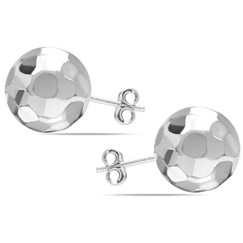 Charmsy 925 Sterling Silver Ball Post Stud Earrings for Women | Round Hammered Lightweight Disco Classic Ball Stud Earring for Women Teen | Sizes 3mm-11mm - style: 10mm-Hammered