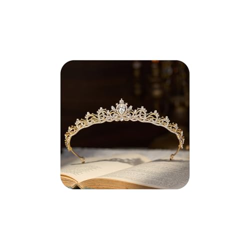 SWEETV Princess Tiaras for Women, Gold Crystal Crown for Birthday, Wedding Headbands for Bride, Rhinestone Tiara Headpieces Hair Accessories for Quinceanera Pageant Prom - color: 02.Gold