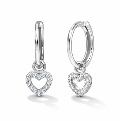 LeCalla 925 Sterling Silver Huggie Hoop Earrings for Women | Rhodium-Plated CZ & Moissanite Dangle Hoop Earrings | Heart, Double Hoop & 3 Stone Designs Hoops | Hypoallergenic Small Hoops Earring Gift for Women - style: Design 01 – Heart Dangle Hoop
