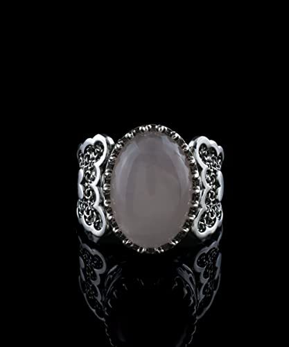 Filigranist 925 Sterling Silver Handcrafted Filigre Art Double Heart Detailed Women Cocktail Ring with Gemstones - color: Rose Quartz