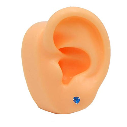 925 Sterling Silver 4mm Heart Birthstone CZ Stud Earrings 33210 (Choose Your Color) (Nickel Free) - color: Sky Blue Topaz