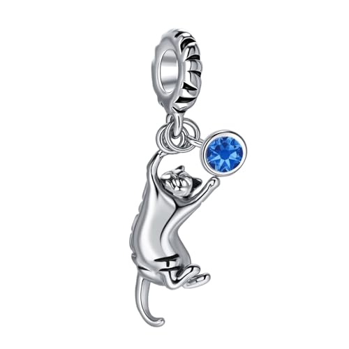 Ginger Cat Playing Tabby Dangle Charm Compatible with Pandora Charms Bracelets with CZ Birthstones for Cat Lovers Women Mother's Day - style: Sep Tabby Cat
