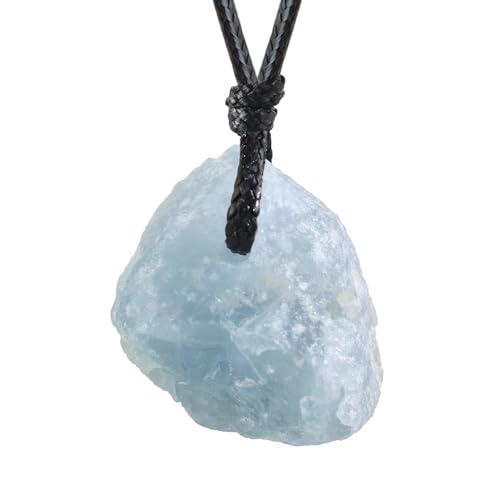 FANASY Natural Raw Crystal Necklace for Women Irregular Stone Necklaces Spiritual Gemstone Pendant with Adjustable Rope - color: Blue Celestite