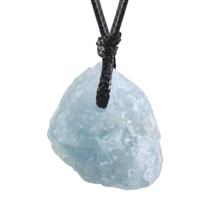 FANASY Natural Raw Crystal Necklace for Women Irregular Stone Necklaces Spiritual Gemstone Pendant with Adjustable Rope - color: Blue Celestite