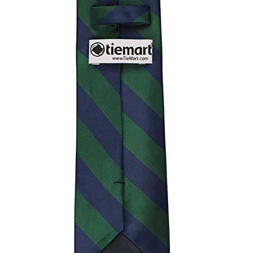 tiemart Men's Striped Tie Standard Length - color: Hunter Green and Navy Blue