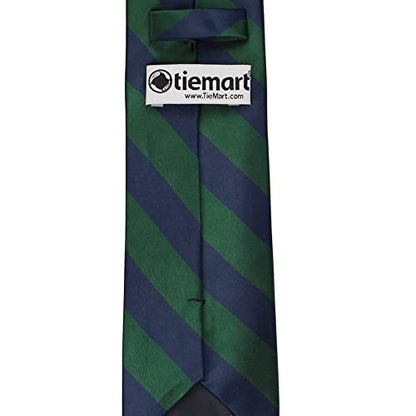tiemart Men's Striped Tie Standard Length - color: Hunter Green and Navy Blue
