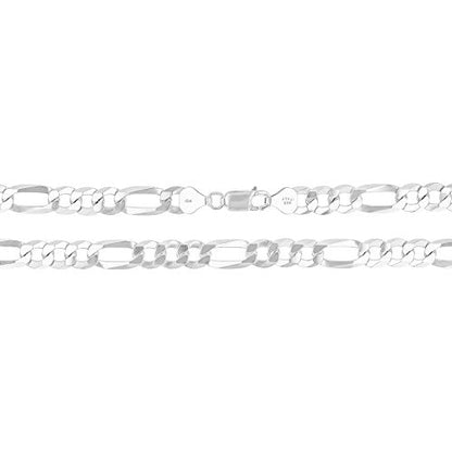 14K Gold or Rhodium Plated Silver Figaro Chain For Men | 1mm-13mm Thick | Solid 925 Figaro Italian Necklaces For Men - style: 7.70MM- White