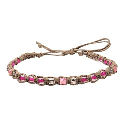 BlueRica Hemp Anklet with Glass Beads - style: Pink