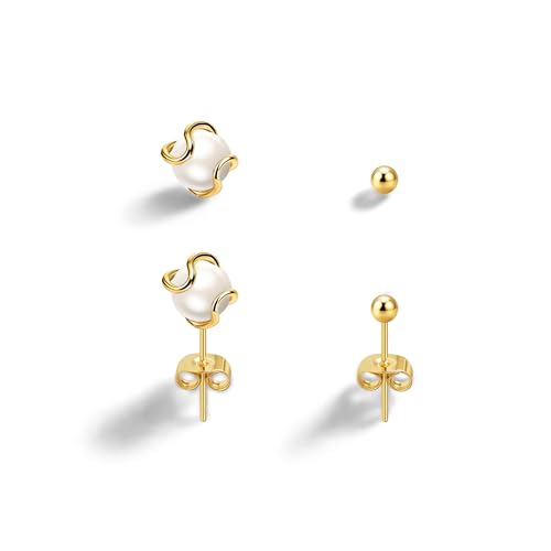 IMBOS Pearl Earrings 14k Gold Plated Daisy Flower Stud Earrings for Women Ball Stud Flat Back Earring Hypoallergenic Statement Earring Trendy Jewelry Gift for Women - color: Gold-Caged Pearl Ball
