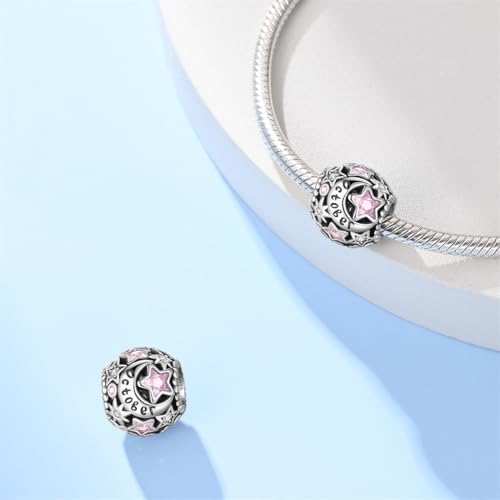 Star Moon 925 Sterling Silver Birthstone Charm for Bracelet Women Jewelry - color: October