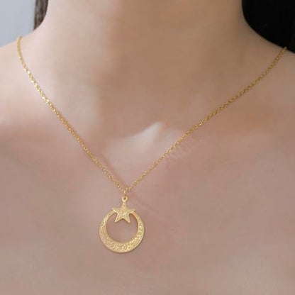 VASSAGO Islamic Ayatul Kursi Necklace Crescent Moon and Star Pendant Arabic Muslim Quran Calligraphy Allah Jewelry Stainless Steel Islam Eid Ramadan Gift for Women Men - color: Gold