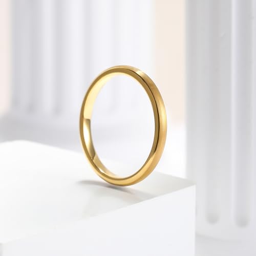 King Will Wedding Band for Men Women, 2/4/6/7/8mm Domed Matte Brushed Tungsten Carbide Rings, Solid/Dual Color Engagement Rings, Comfort Fit - color: Gold-2mm