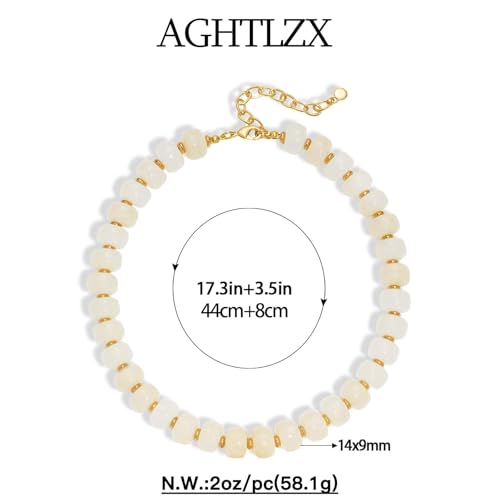 Chunky Beaded Necklace for Women, Colorful Trendy Statement Summer Jewelry Gift - color: White
