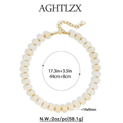 Chunky Beaded Necklace for Women, Colorful Trendy Statement Summer Jewelry Gift - color: White