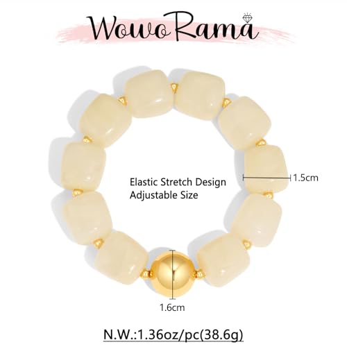WOWORAMA Chunky Beaded Bracelets for Women Colorful Large Square Beads Bracelet Boho Acrylic Resin Stretch Bracelets Statement Chunky Bracelet Summer Jewelry - color: Square-Cream White