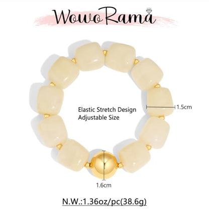 WOWORAMA Chunky Beaded Bracelets for Women Colorful Large Square Beads Bracelet Boho Acrylic Resin Stretch Bracelets Statement Chunky Bracelet Summer Jewelry - color: Square-Cream White