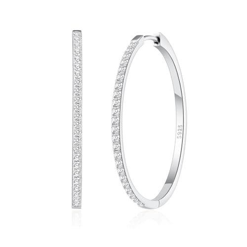 RANKEEF Gold/Silver Hoops Earrings For Women Hypoallergenic | S925 Silver Hoop Earings Lightweight Gold Hoops Gold Rhinestone Earring With Cubic Zirconia 20/30/40mm - color: Silver-40mm
