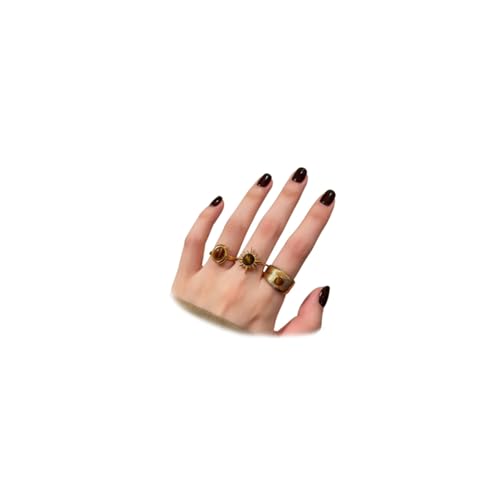 3Pcs Vintage Gold Tiger Eye Stone Knuckle Rings for Women,Stacked Bohemian Sun Statement Index Finger Rings,Personalized Trendy Jewelry Accessories Gifts