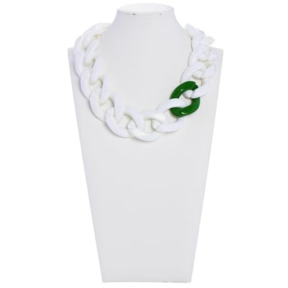 Firstmeet Statement Chunky Acrylic Chain Link Choker Necklace for Women - color: White-GR