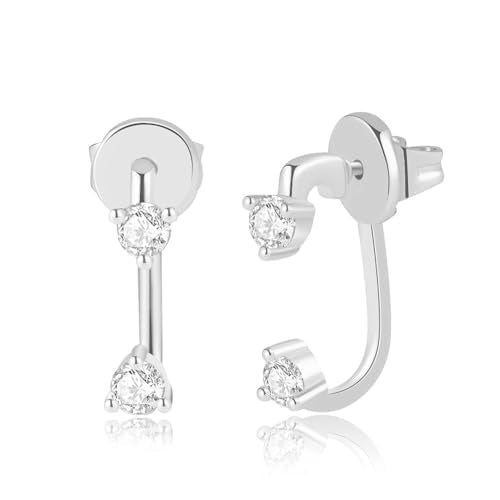 Obidos 14K Gold Plated Illusion Stud Earrings for Women | Triple Huggie Hoop Earrings for One Hole| Trendy Simple Hypoallergenic Fashion Accessories Gold Jewelry Gifts for Womens - color: CZ Ear Jacket-White Gold