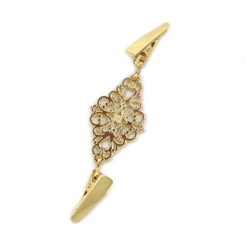 Retro Sweater Clips Fasteners Flower Pattern Cardigan Dress Shirts Collar Brooch Back Cinch Clip For Women Girls - color: Gold, size: onesize
