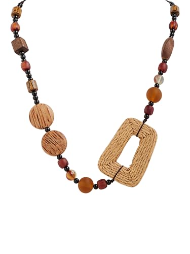 MINACHI Handmade Braided Necklace for Women, Wooden Beads, Rattan Charm, Vintage Style, Gift Jewelry - style: Necklace R21-034