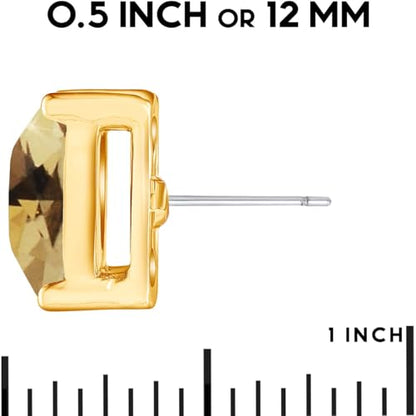 Large Square Stud Earrings for Women - Big Sparkly Rhinestone Studs | Plated in Gold Tone or Silver Tone, Hypoallergenic and Safe for Sensitive Ears - color: Simulated Topaz