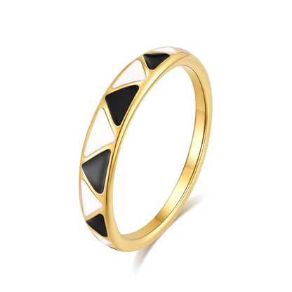 Kainier 6mm 14k Gold Plated Rings Polished Checkerboard Bands Knuckle Statement Pointer Finger Ring Comfort Fit Size 5-9 - color: Triangle rings