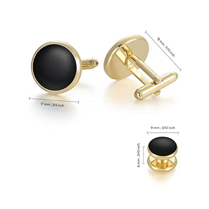 wynameleri Mens Cufflinks and Studs Set Blanks Round 4 Colors Shirt Tuxedo Buttons Packed in Cufflink Box for Business Wedding Jewelry - color: Gold Black