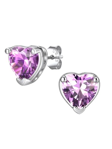FindChic 2 Carat Birthstone Stud Earrings for Women, Round/Heart/Princess Cut Stud Earrings, Hypoallergenic Studs with 925 Sterling Silver Posts, 12 Months Birthday Jewelry Gift - color: 06. June-Alexandrite(Heart Cut)