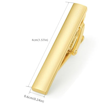 HONEY BEAR 1.57" Skinny Tie Clip Bar for Men Steel Business Wedding Gift | Classic Minimalist, Steel-Plated Copper Base, Gift-Boxed, Thickened, Rounded Corners, Easy to Slide On, No Snag or Wrinkle - style: Brushed Gold 4cm