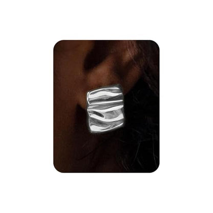 Gold Chunky Earrings for Women Trendy, 14K Gold Plated Dainty Kont Earrings Statement Minimalist Hypoallergenic Stud Earrings - color: Aimran & Silver