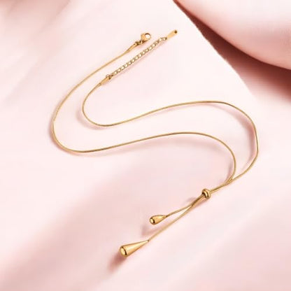 Gold Double Teardrop Lariat Necklace, Drop Style Chain | Adjustable Length, Dual Pendant Drop, Polished Finish, Y-Style Lariat, Women's Jewelry