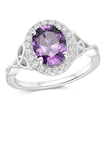 2-3 Carat Oval Engagement Ring 925 Silver Celtic Knot Birthstone Rings for Women Hypoallergenic Amehtyst/Aquamarine/Emerald/Ruby/Sapphire Cocktail Rings Jewelry Size 6-10 - color: B. Amethyst